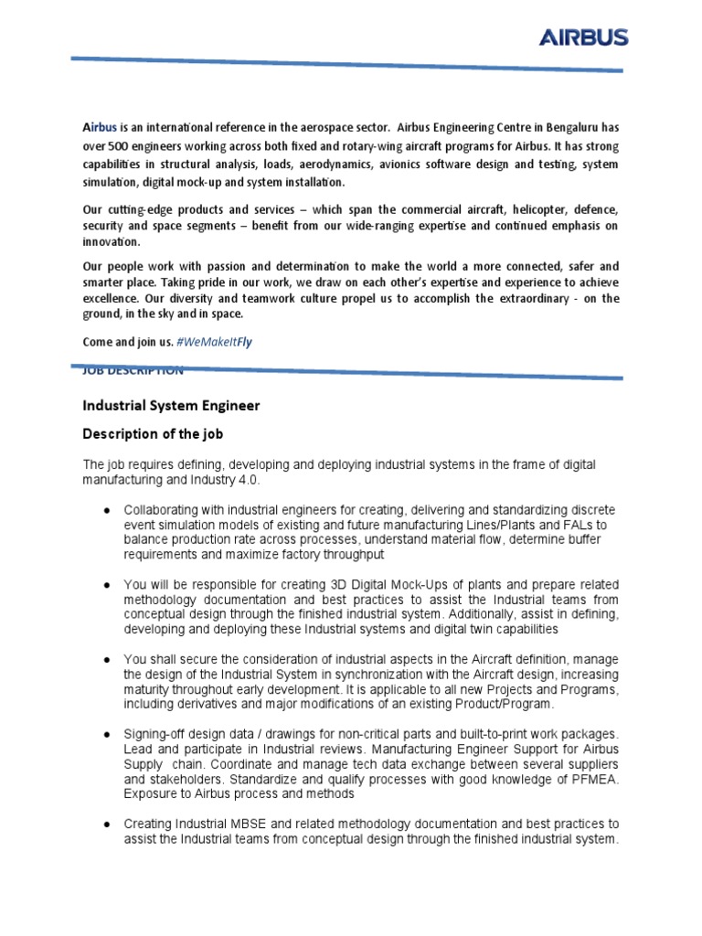 JD - Industrial System - Associate Engineer | PDF | Aircraft | Simulation