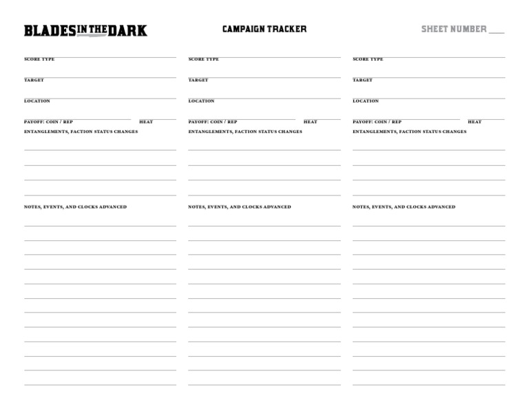 Blades in The Dark Campaign Tracker PDF Free PDF