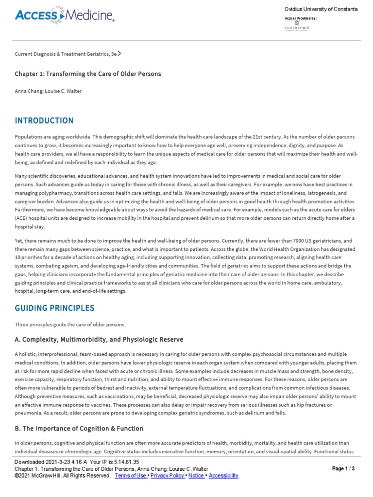 Chapter 1 - Transforming The Care of Older Persons | PDF | Geriatrics ...