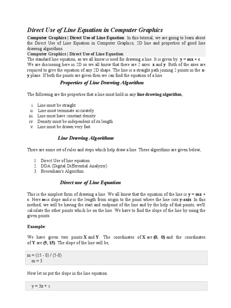 Direct Use of Line Equation in Computer Graphics | PDF | Algorithms ...
