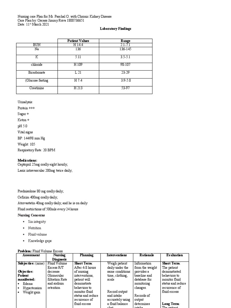 Chronic Renal Failure Nursing Care Plan | PDF | Edema | Heart