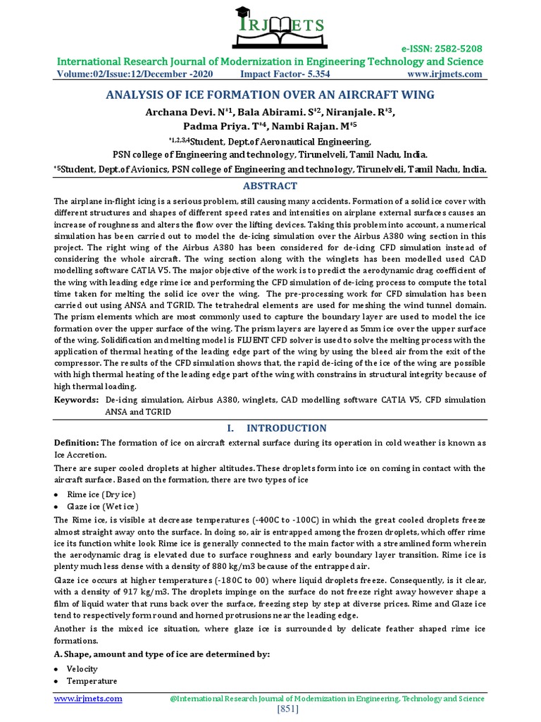 Analysis of Ice Formation Over An Aircraft Wing | PDF | Ice ...