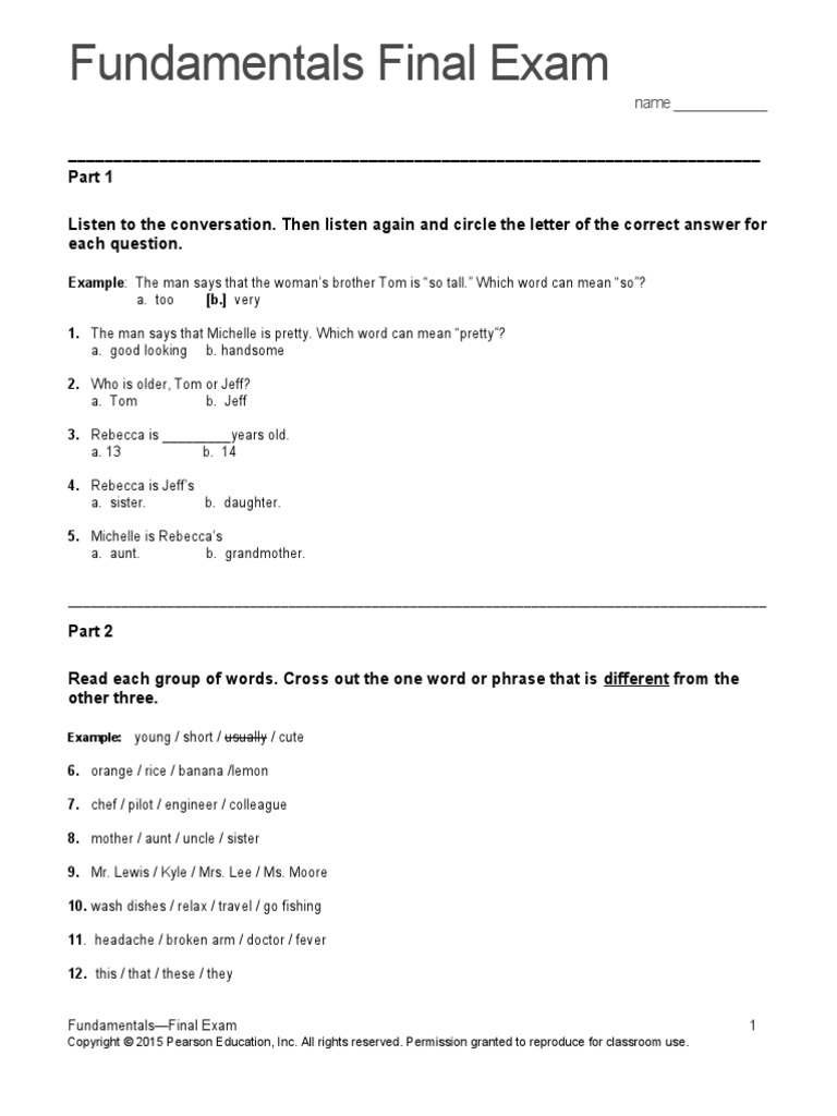 Top Notch Fundamentals Assessment Final Exam PDF Cuisine Foods