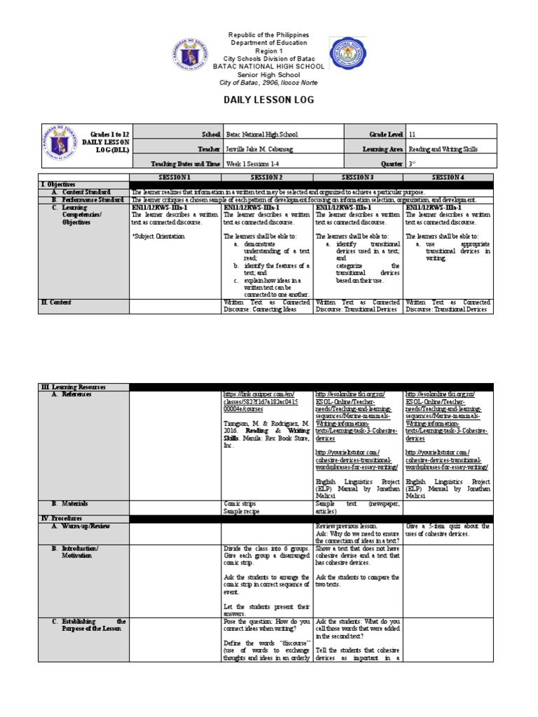 DLL in Reading and Writing PDF Learning Literacy