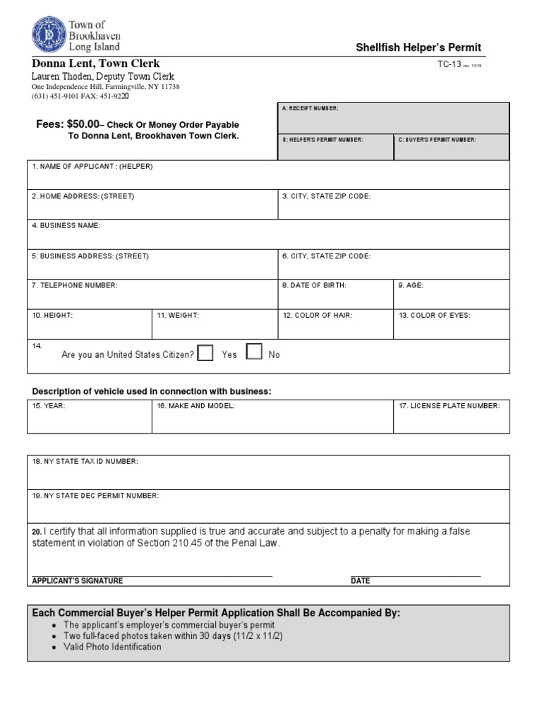 Shellfish Helper Permit - Application - 202010231349154932 | PDF