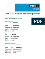 UNIT 1: Names and Occupations: BE (Singular Forms) Am/is/are Am Are Is Is 'M 'Re 'S 'S Am/is/are Am Are Is Is
