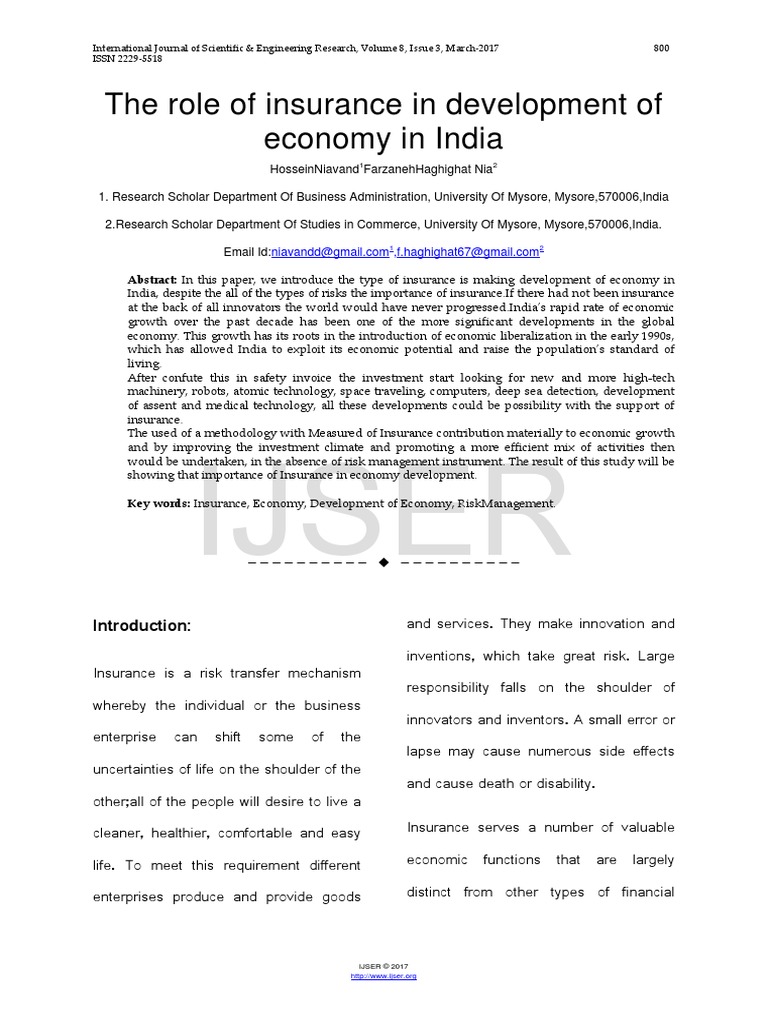 Ijser: The Role of Insurance in Development of Economy in India | PDF ...