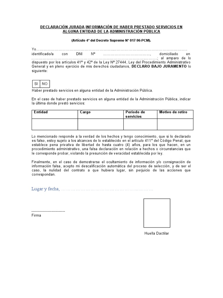 Declaración Jurada de Servicios Públicos | PDF