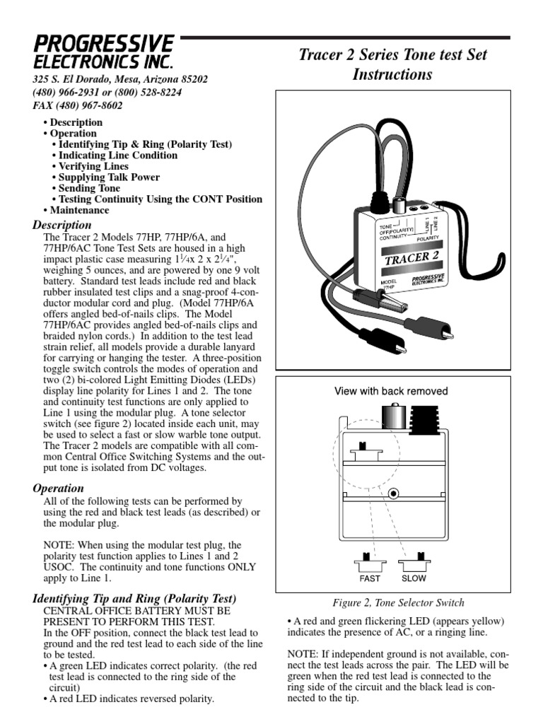 Tracer 2 Series Tone Test Set Instructions: Description | PDF ...