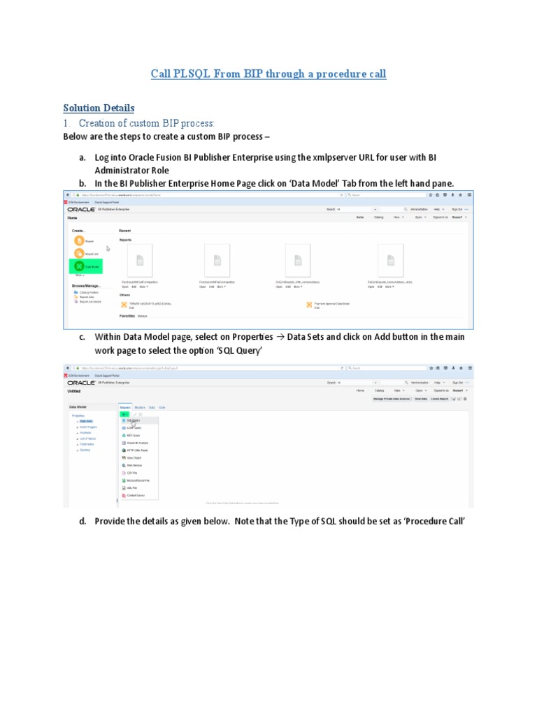 Call PLSQL From BIP Through A Procedure Call: Solution Details | PDF ...