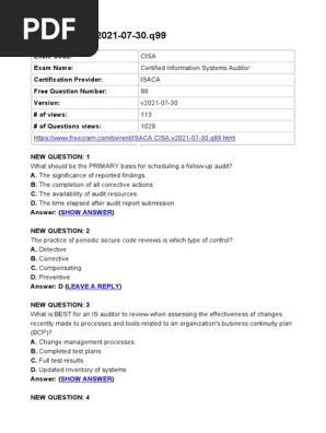 ISACA - CISA.v2021-07-30.q99: Show Answer | PDF