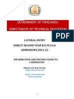 Government of Tamilnadu Lateral Entry Admission Instructions