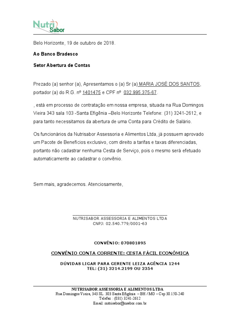 Carta Abertura de Conta | PDF