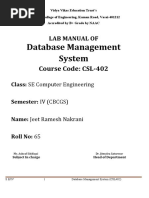 Database Management System: Course Code: CSL-402