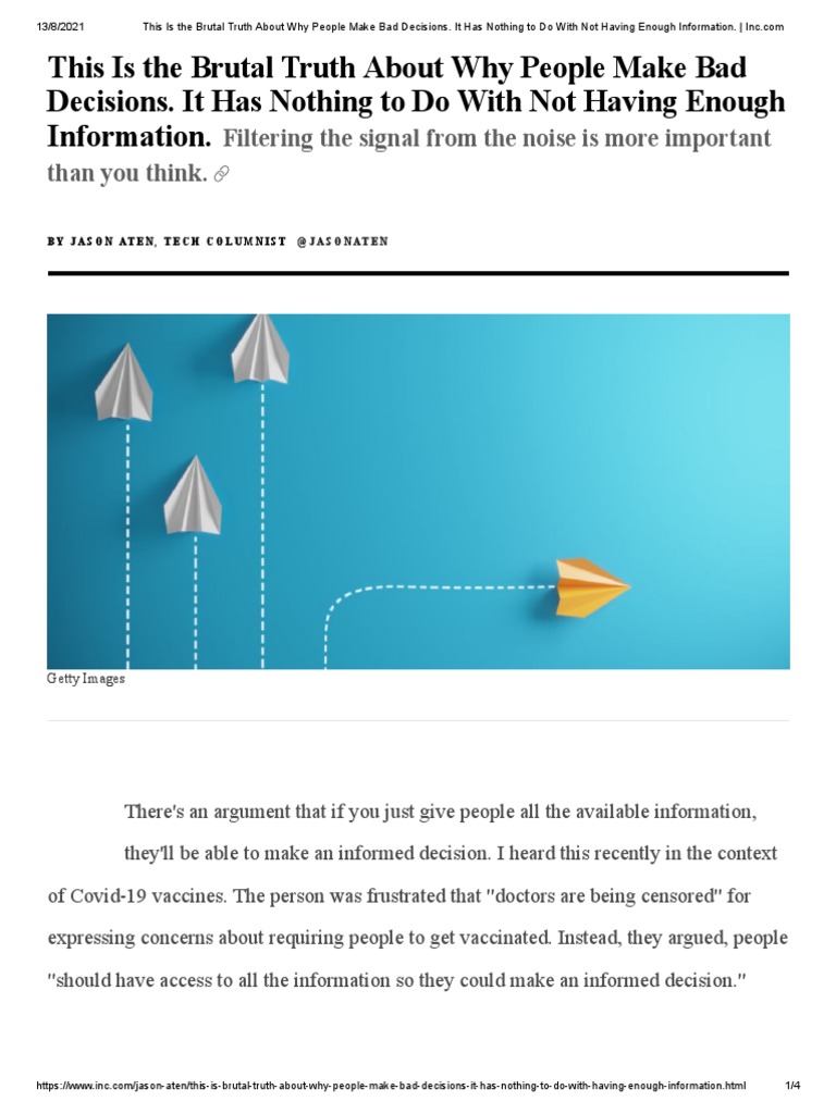 This Is The Brutal Truth About Why People Make Bad Decisions. It Has ...