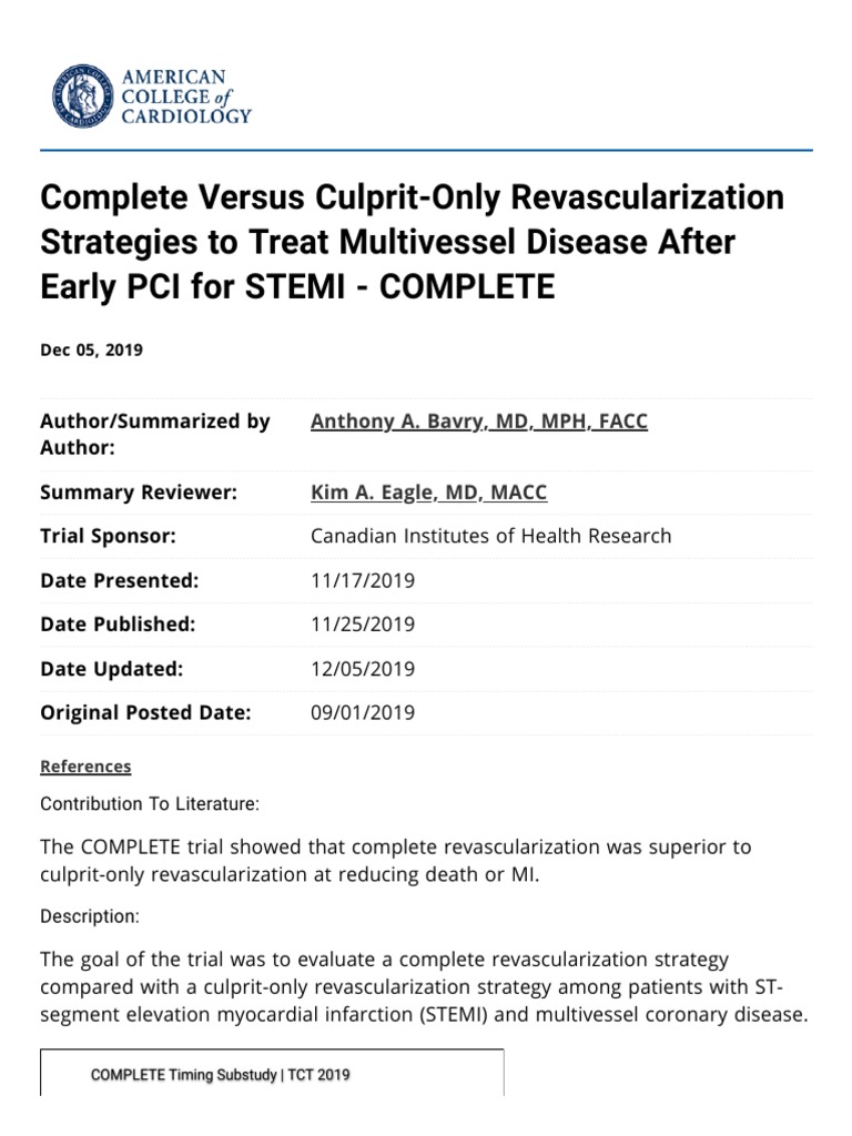 Complete Revasc Not Superior To Culprit-Only Pci After Mi – KQTRUC