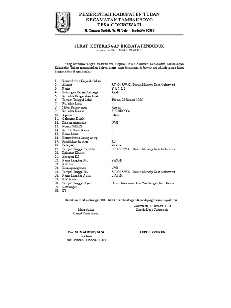 Contoh Biodata Kepala Desa - Simak Gambar Berikut