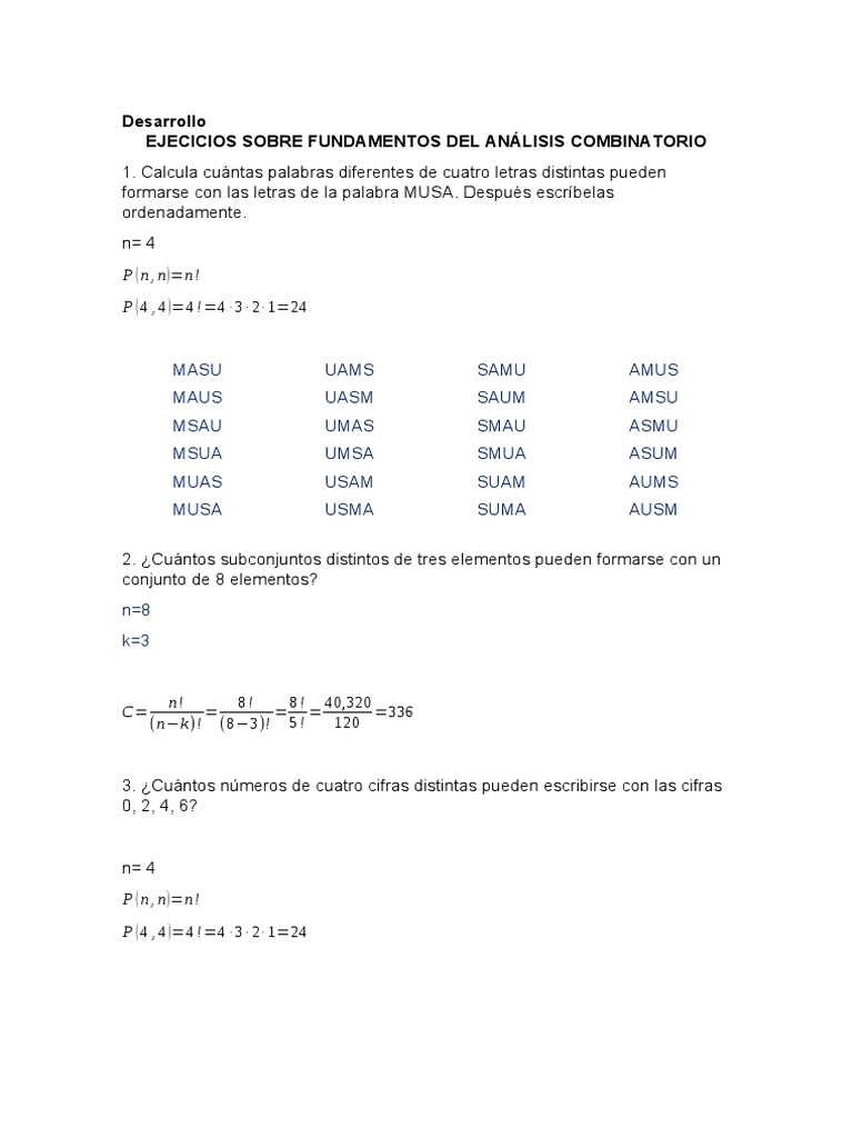Ejercicios de Análisis Combinatorio | PDF | Métodos y materiales de ...