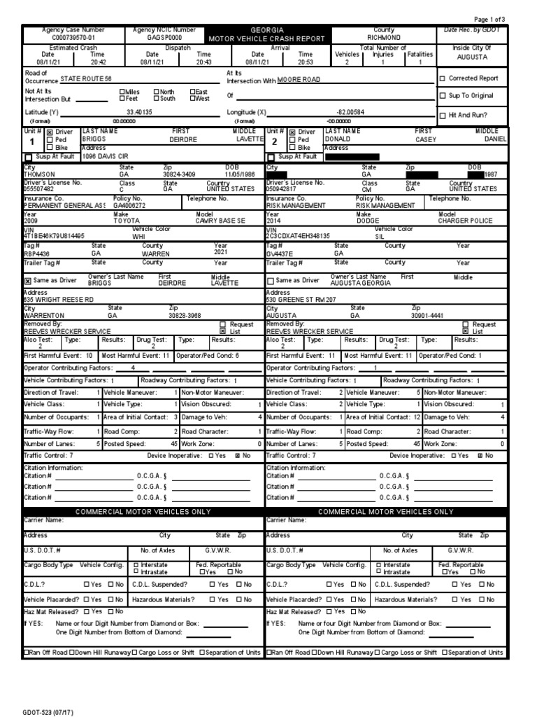 Georgia Motor Vehicle Crash Report | PDF | Manufactured Goods | Transport