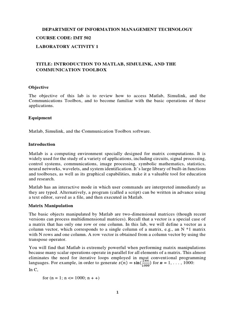 Imt 502 Activity 1 | PDF | Matlab | Matrix (Mathematics)