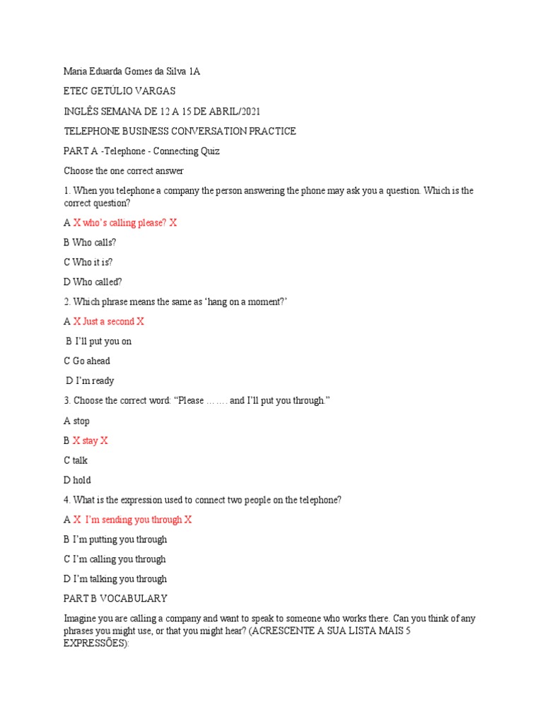 Business Telephone Conversation Practice | PDF