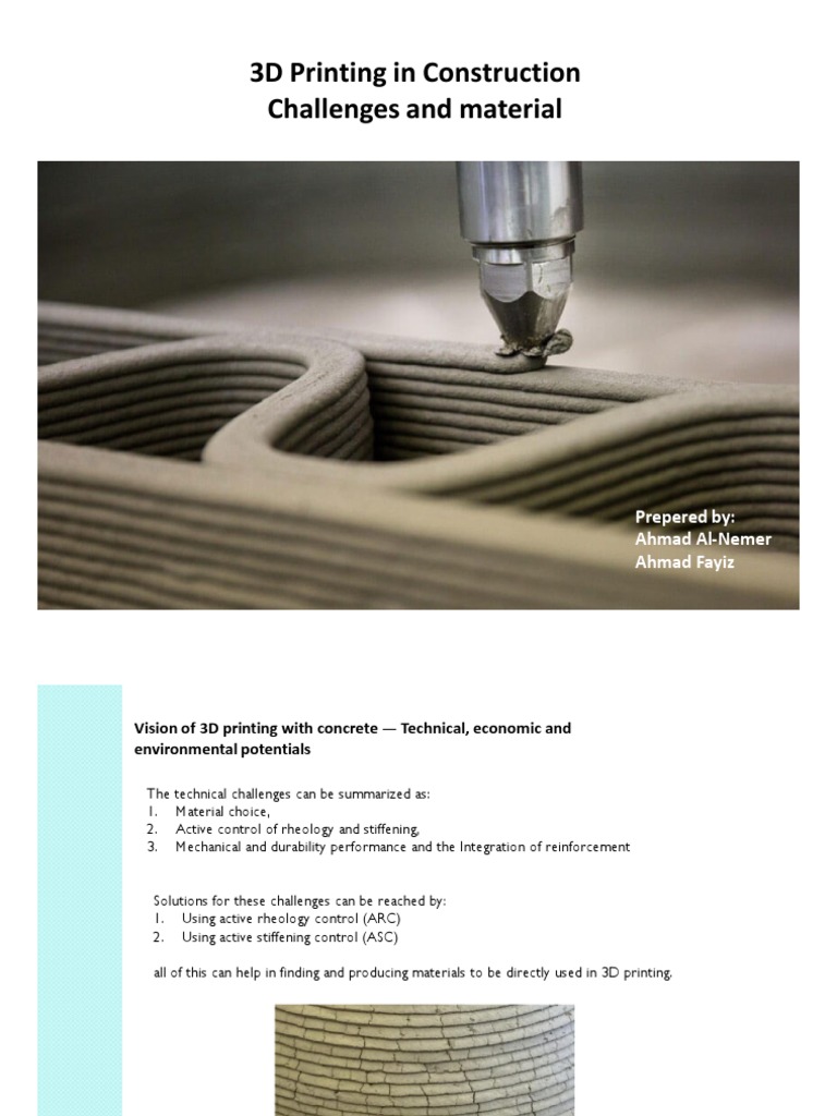 3D Printing in Construction Challenges and Material Prepered By Ahmad AlNemer Ahmad Fayiz