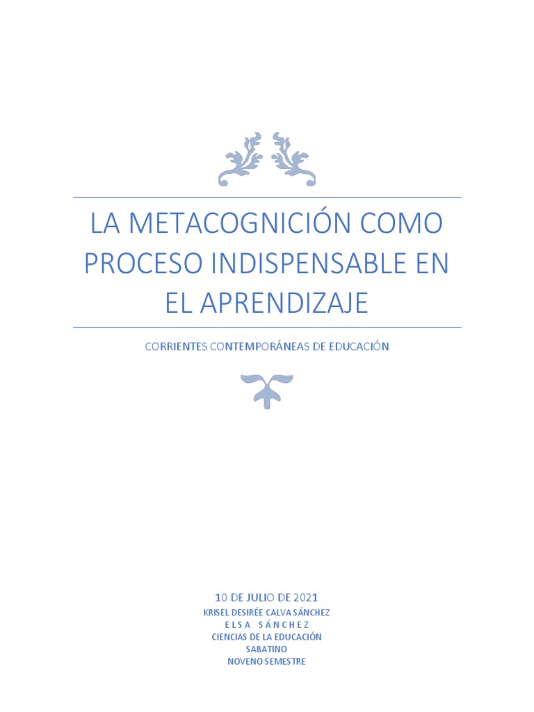 Metacognición: Clave del Aprendizaje | PDF | Aprendizaje | Teoria de la ...