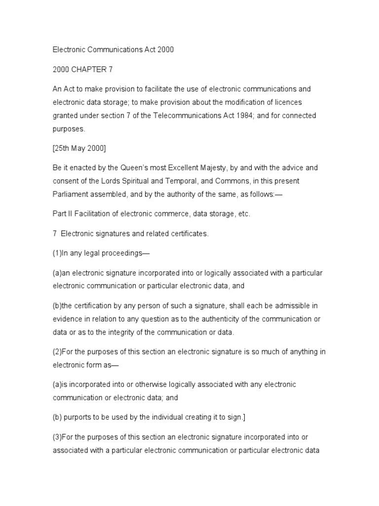 Electronic Communications Act 2000 Summary | PDF | Identity Document ...
