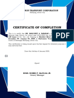 Certificate of Completion: Bantuanon Transport Corporation