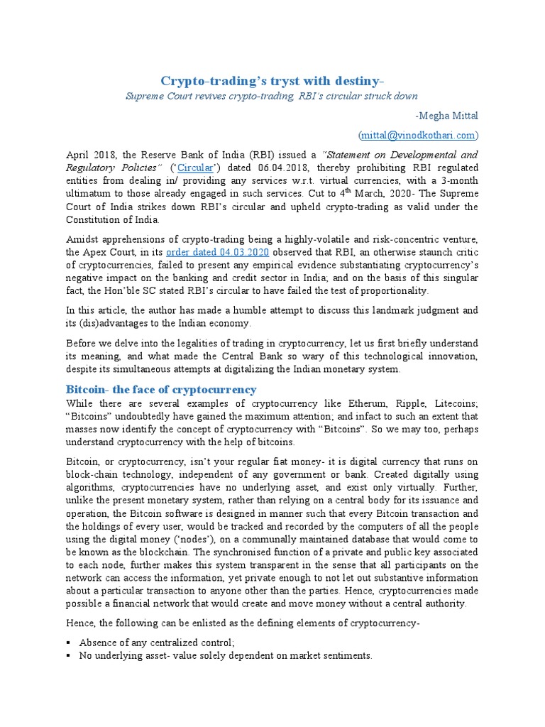 Crypto-Trading - Supreme Court Order | PDF | Cryptocurrency | Money