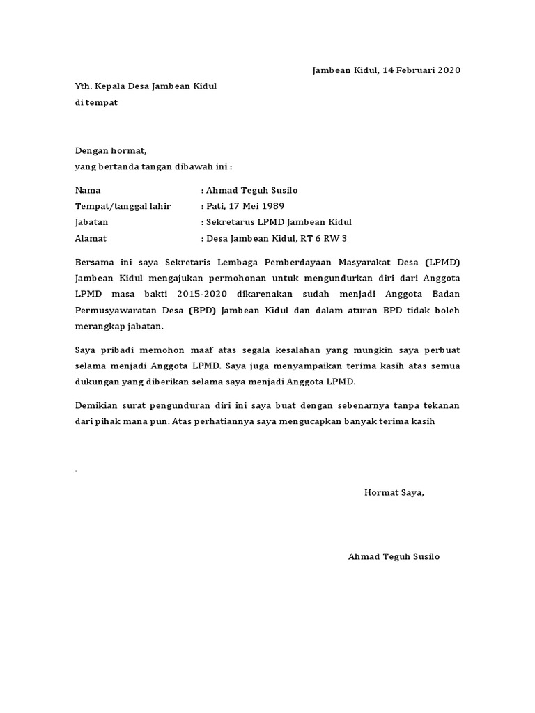 Pengunduran Diri LPMD | PDF