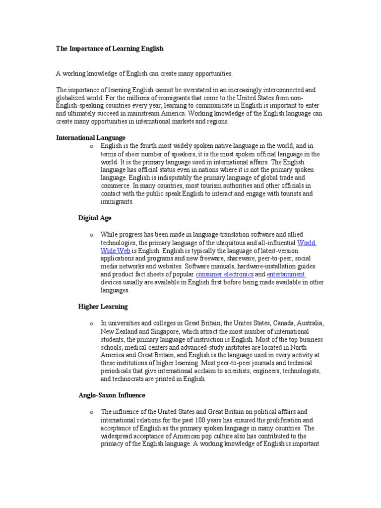 The Importance of Learning English | PDF | Grammatical Gender | Vocabulary