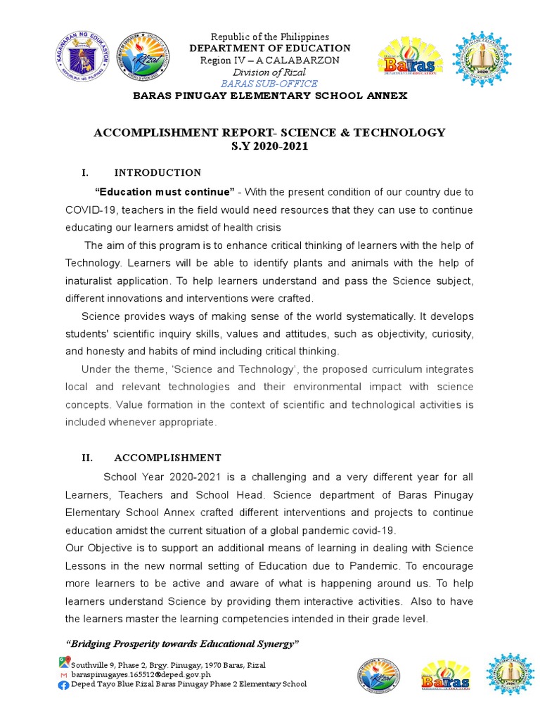 Science & Technology Accomplishment Report | PDF | Learning | Science