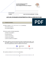 Lista de atividades de matemática para 8o ano