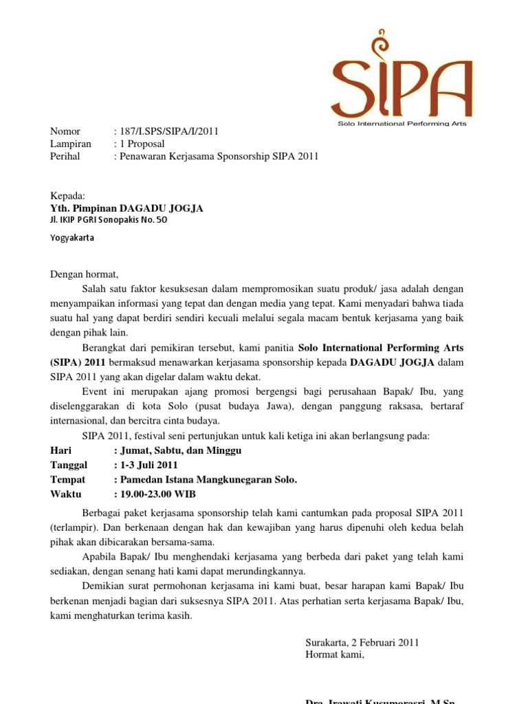 Surat Permohonan Kerjasama Sponsorship (Arsip)