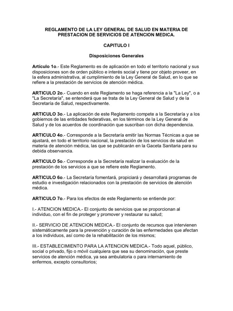 REGLAMENTO DE LA LEY GENERAL DE SALUD EN MATERIA DE PRESTACION DE ...