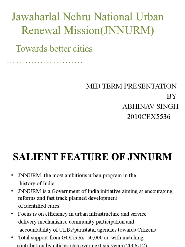 Jawaharlal Nehru National Urban Renewal Mission (JNNURM) PDF Water