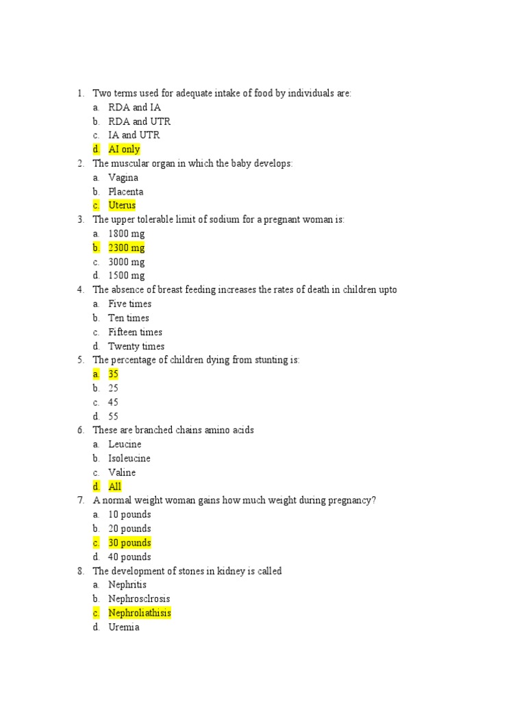 Nutrition and Health Quiz Questions | PDF | Nutrients | Fat