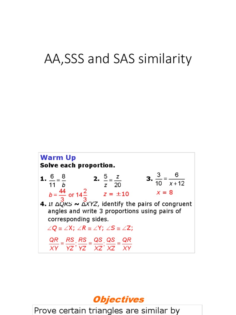 Aa Sss and Sas Similarity | PDF | Euclid | Classical Geometry