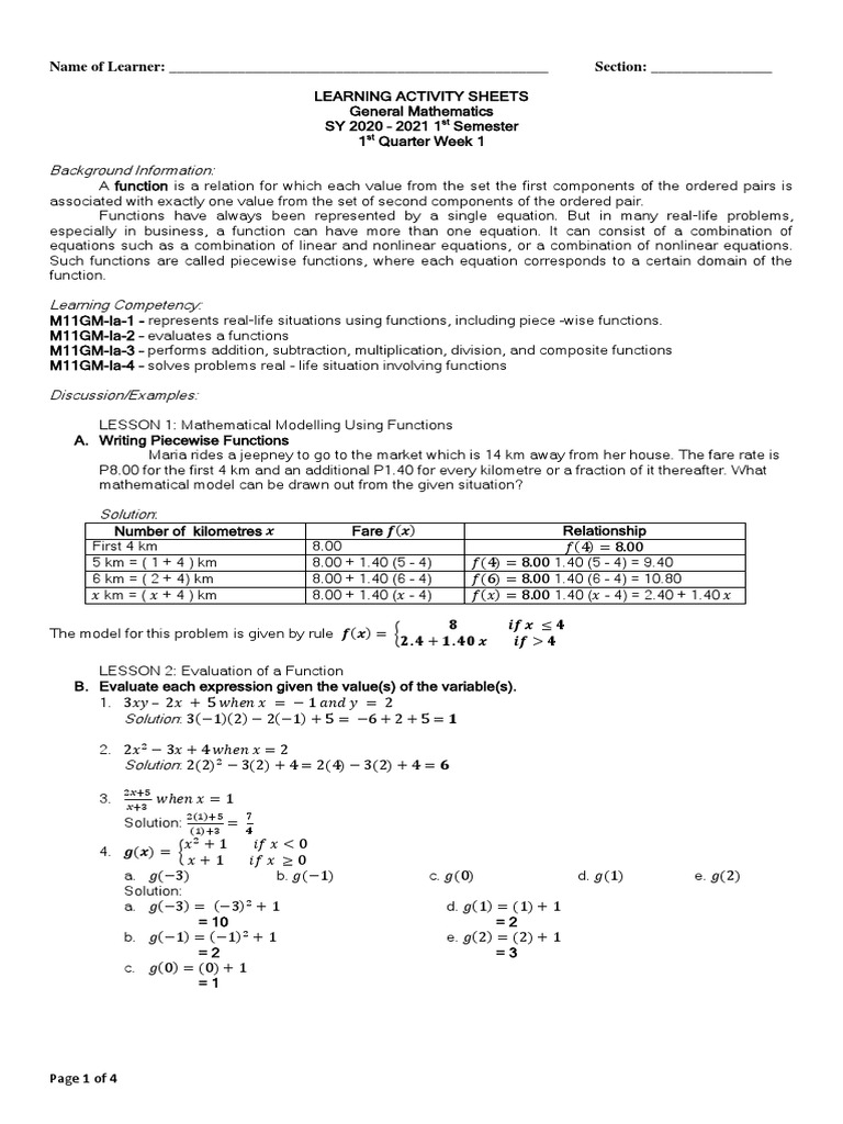 Piecewise Functions in General Mathematics | PDF | Function ...