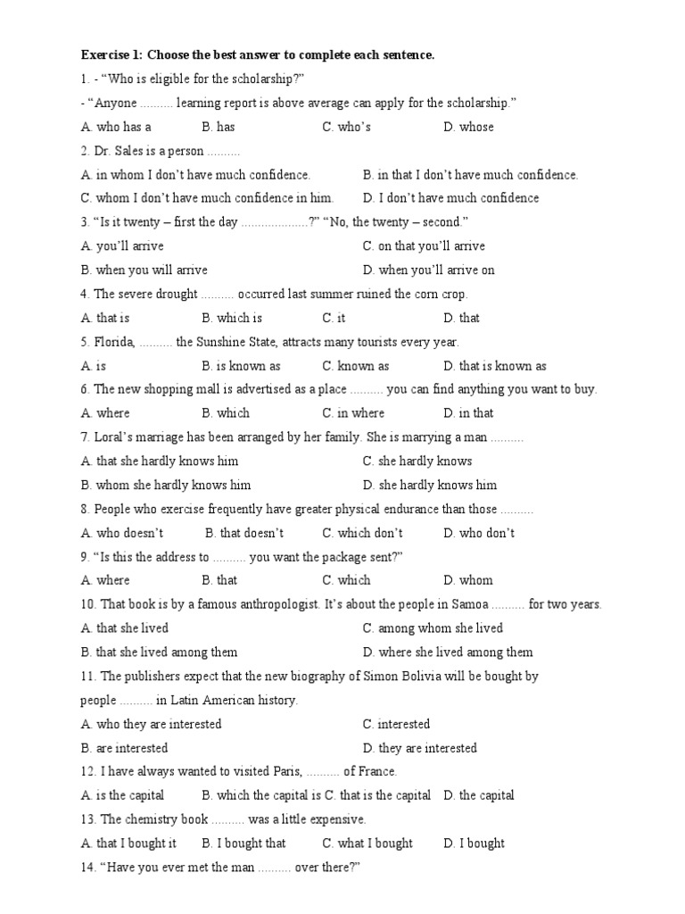 Exercise 1 Choose The Best Answer To Com | PDF
