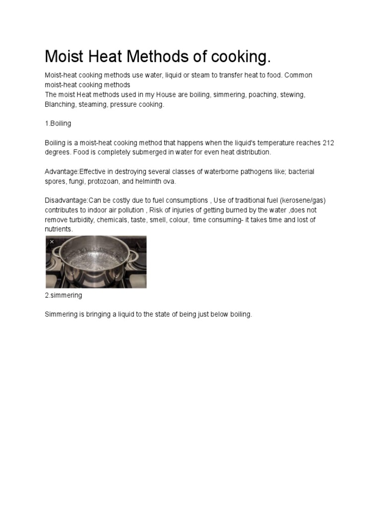 Moist Heat Methods of Cooking PDF Cooking Foods