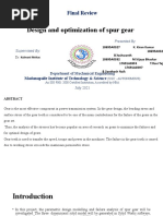 Design and Optimization of Spur Gear: Final Review