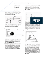 Honors Physics - Static Equilibrium and Torque Worksheet