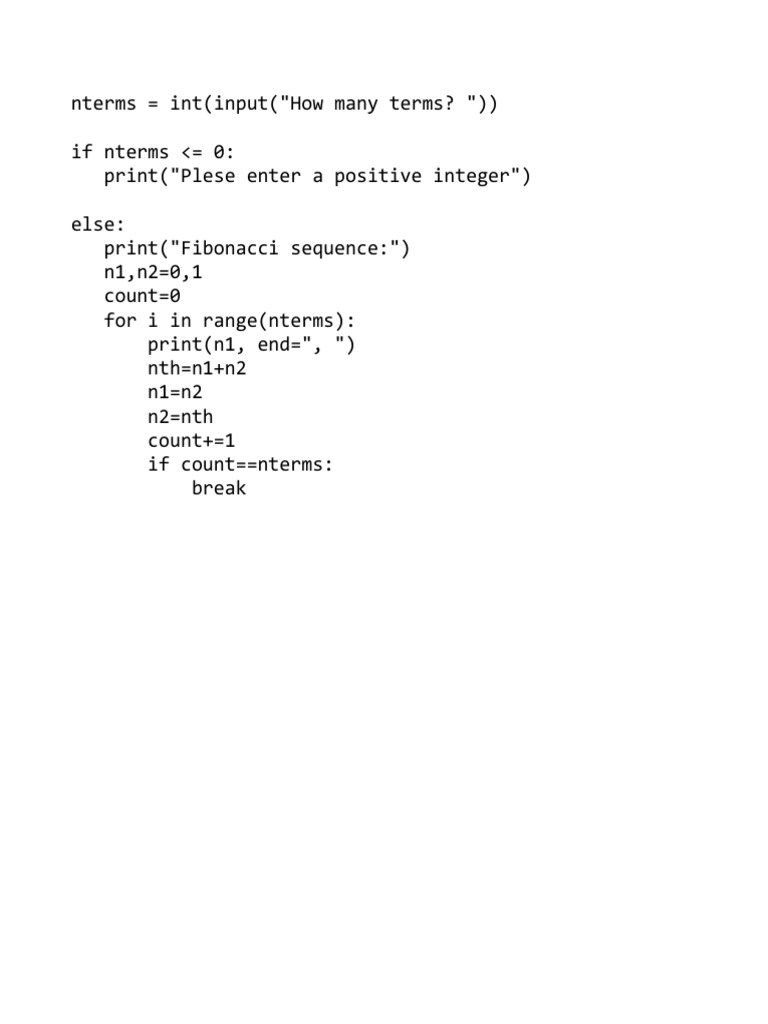 Fibonacci Python Program | PDF