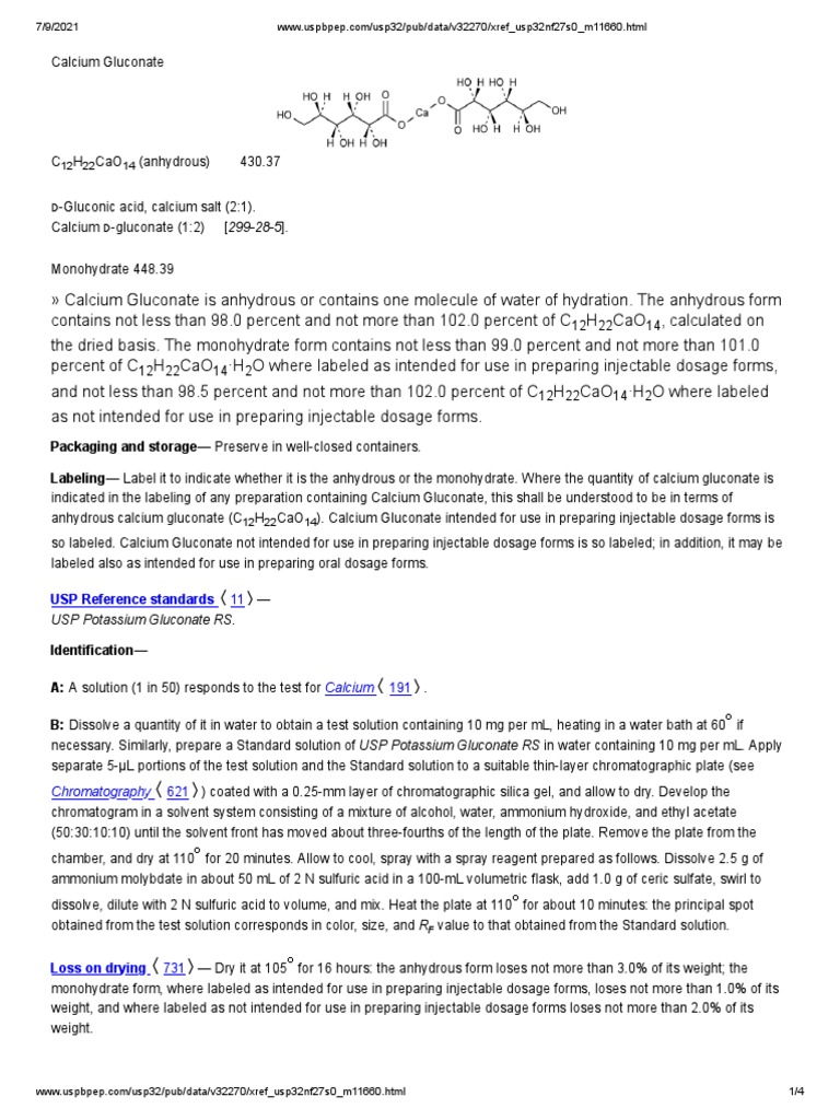 Calcium Gluconate USP Monograph | PDF | Chromatography | Acid