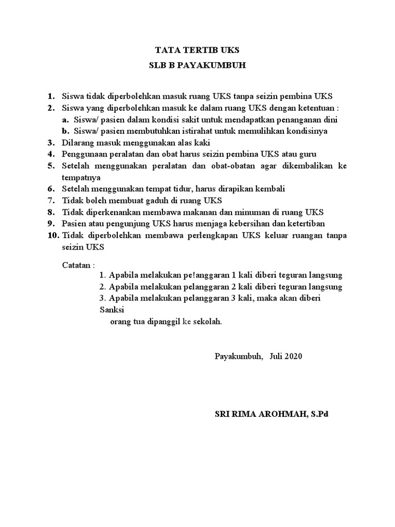 Tata Tertib Uks | PDF