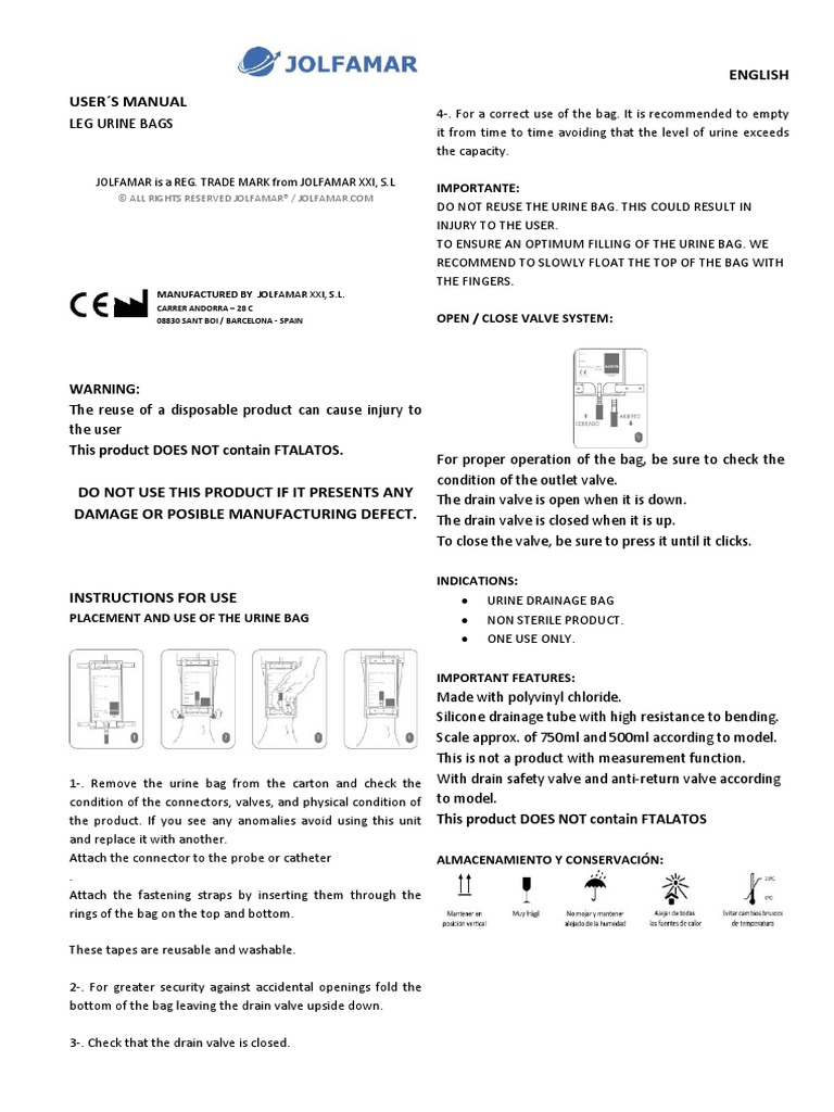 Users Manual English Leg Bags PDF Manufactured Goods Equipment