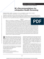 Updating ACSM - S Recommendations For Exercise Preparticipation Health Screening