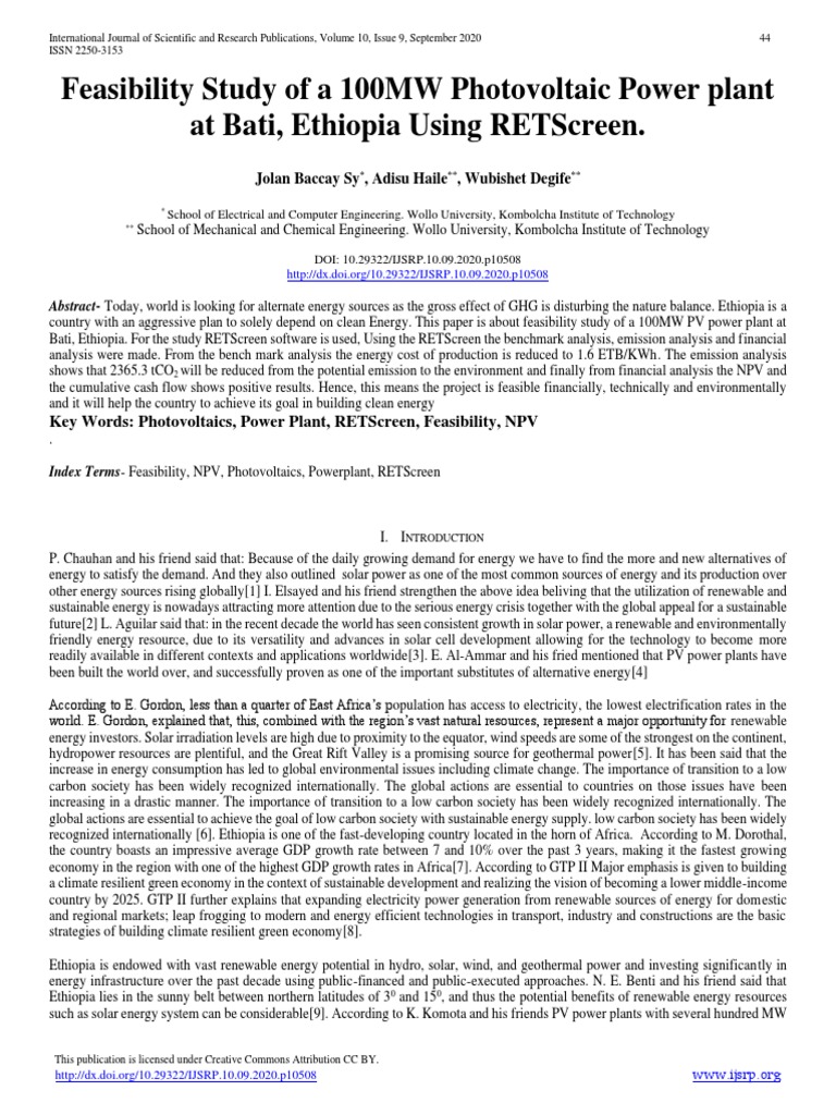 Feasibility Study of A 100Mw Photovoltaic Power Plant at Bati, Ethiopia ...
